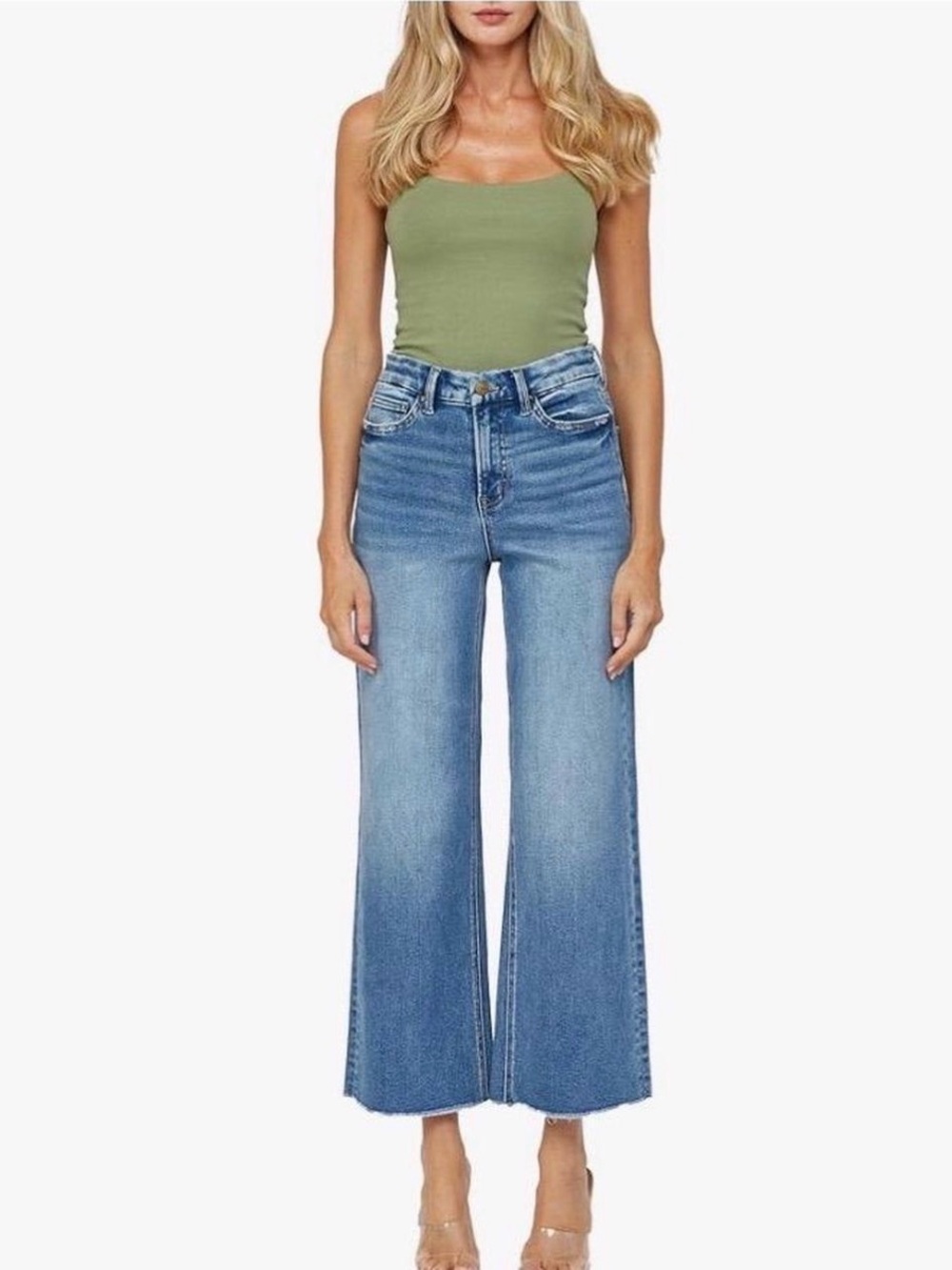 Mica Los Angeles High-Rise Wide Leg Crop Jeans in Light Blue